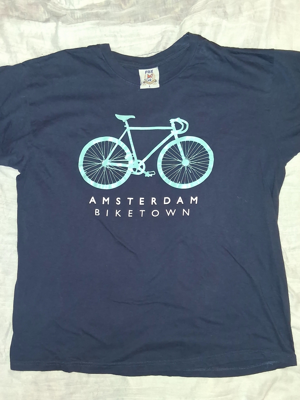 Fox Navy Short Sleeve Tee with Light Blue Bike Graphic